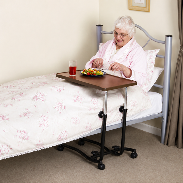 Overbed Over Bed Chair Table with 4 Castors and Dark legs Disability Aid