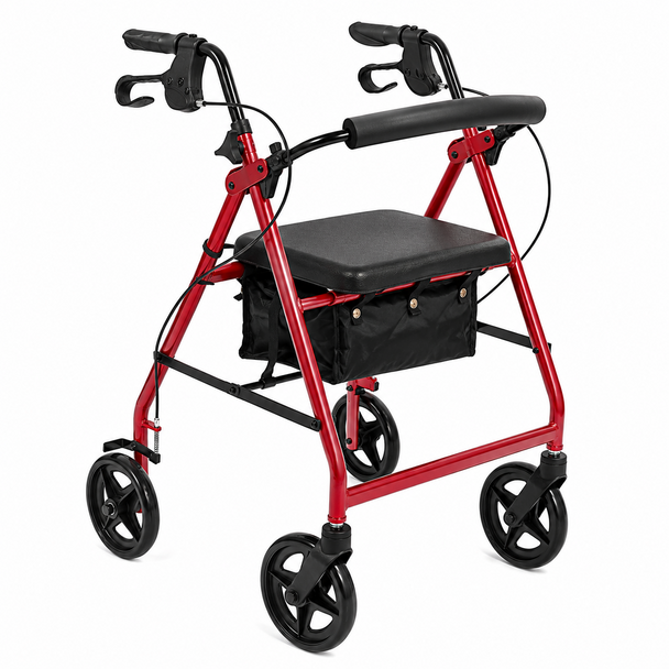 NRS Healthcare 4 Wheel Lightweight A-Series Red Rollator Walker 6.5 kg
