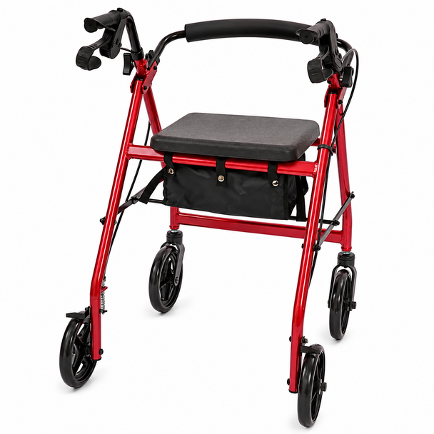 NRS Healthcare 4 Wheel Lightweight A-Series Red Rollator Walker 6.5 kg