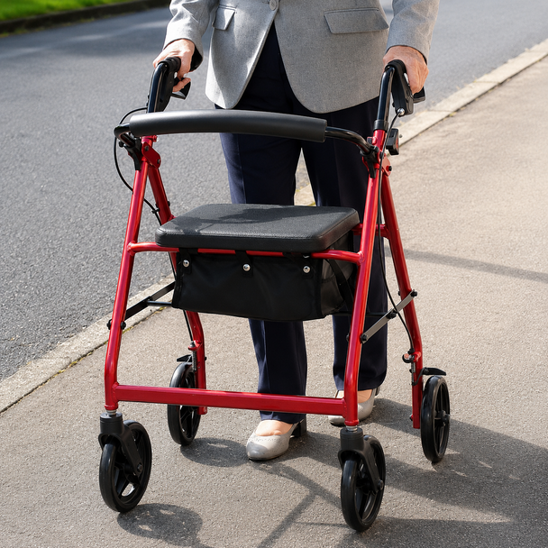 NRS Healthcare 4 Wheel Lightweight A-Series Red Rollator Walker 6.5 kg