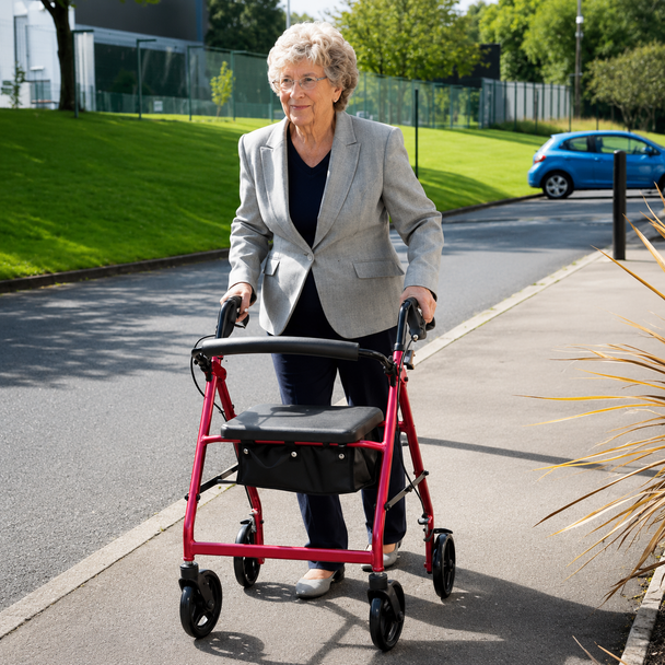 NRS Healthcare 4 Wheel Lightweight A-Series Red Rollator Walker 6.5 kg