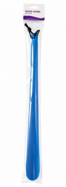 Blue Plastic Long Handled Shoehorn with Hook 17,5" (44cm)