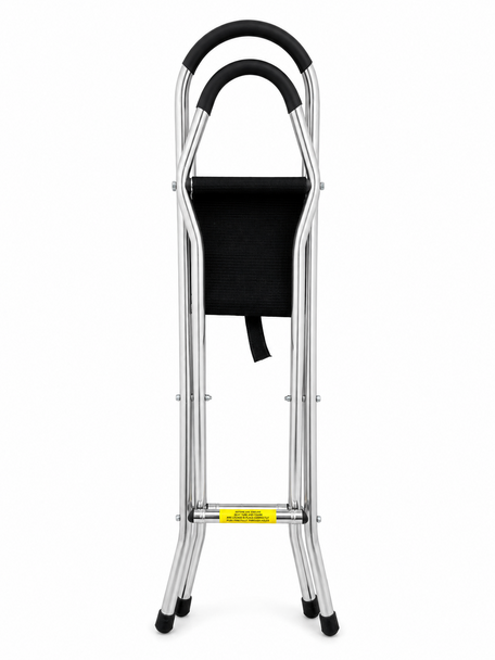 Black 34" Quattro Folding Seat Stick Mobility Aid with Four Feet