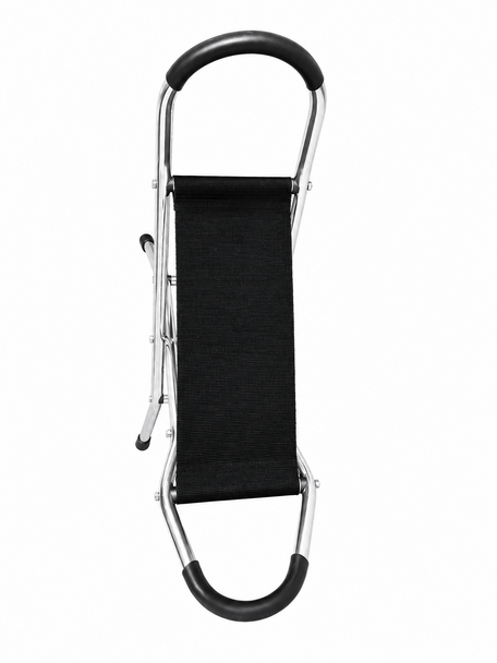 Black 34" Quattro Folding Seat Stick Mobility Aid with Four Feet