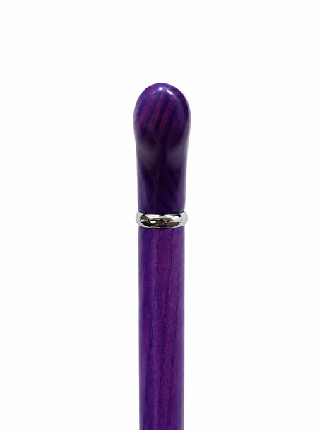 Ash Wood Walking Stick Purple with a Derby Handle and Silver Collar