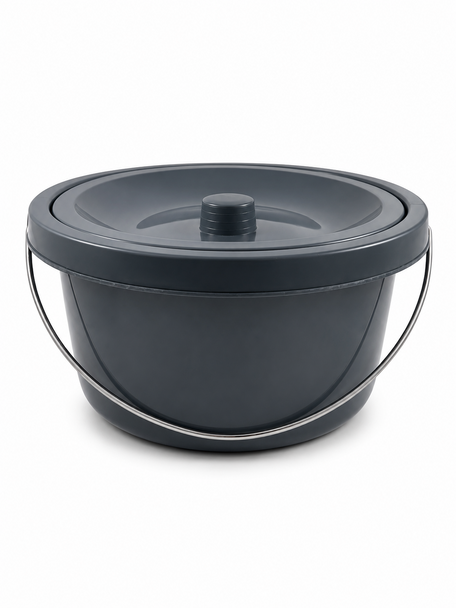 Commode Bucket Pan Grey 7.5ltr with Lid Handle Compatible with Linton and Lenham Commodes