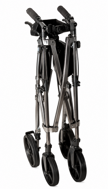 Wonder EZ Fold-N-Go Plus 8" Wheels Folding Portable Rollator Mobility Walker - Black Walnut