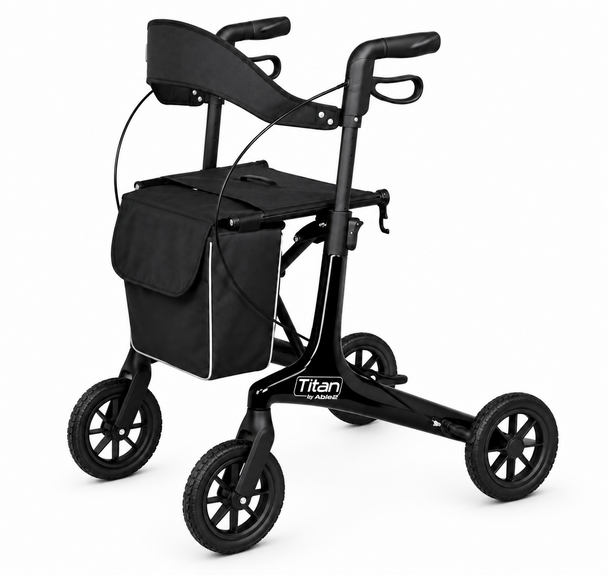 Titan Carbon Fibre Rollator Black Ultralight 4 Wheel Walker with Backrest and Bag