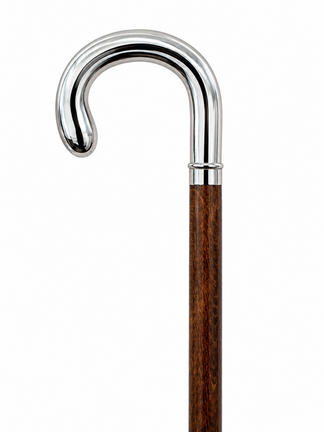 Brown Beech Shaft with a Nickel Crook Wooden Walking Stick 38" (96.5cm)
