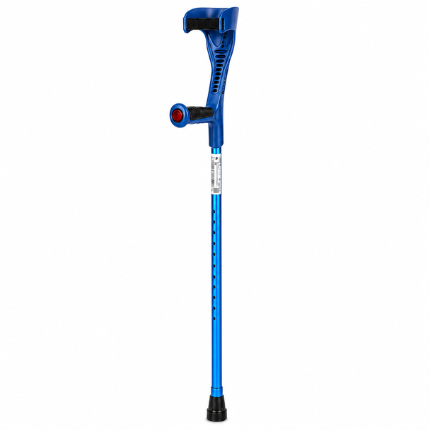 Single Blue Forearm Crutch Height Adjustable Lightweight with Strap Open Cuff