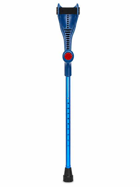 Single Blue Forearm Crutch Height Adjustable Lightweight with Strap Open Cuff