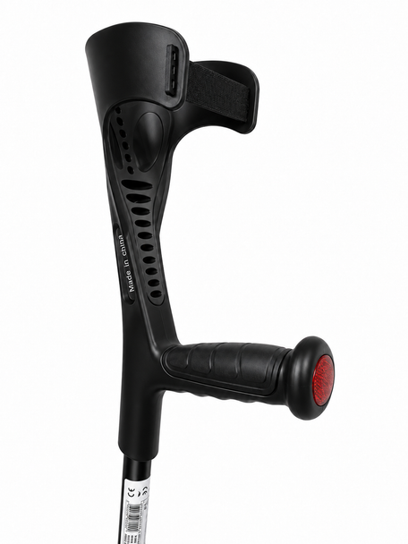 Pair of Black Forearm Crutches Height Adjustable Lightweight with Strap Open Cuff
