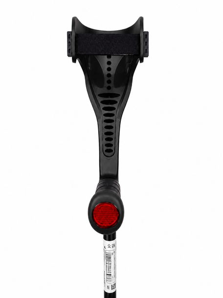 Single Black Forearm Crutch Height Adjustable Lightweight with Strap Open Cuff