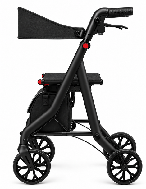 Starlite Lightweight Folding Rollator in Matt Black with Seat, Backrest & Storage Bag