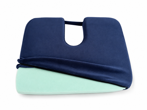Drive Medical Foam Coccyx Cushion Comfort Aid With Blue Removable Cover