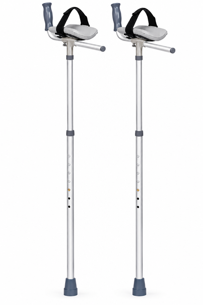 Pair of Padded Forearm Platform Trough Height Adjustable Crutches for Arthritis