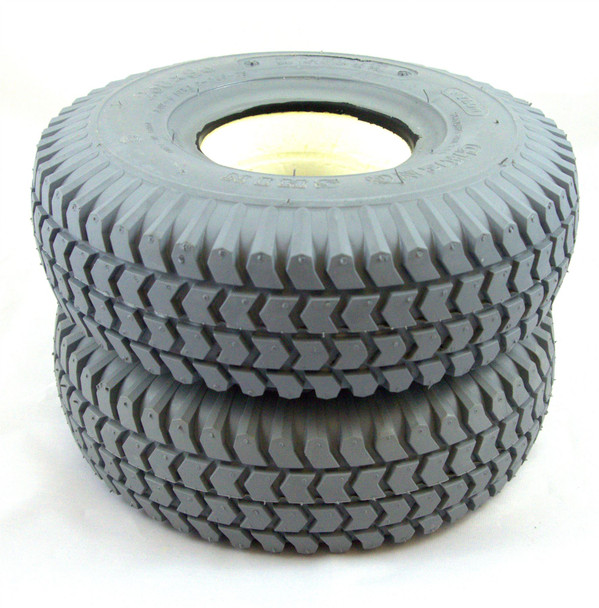 Pair 3.00-4 300x4 260x85 Grey Solid Block Tread Infilled Puncture Proof Tyres for Mobility Scooters by Innova