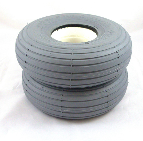 Pair 3.00-4 300x4 260x85 Grey Solid Rib Tread Infilled Puncture Proof Mobility Scooter Tyres by Innova