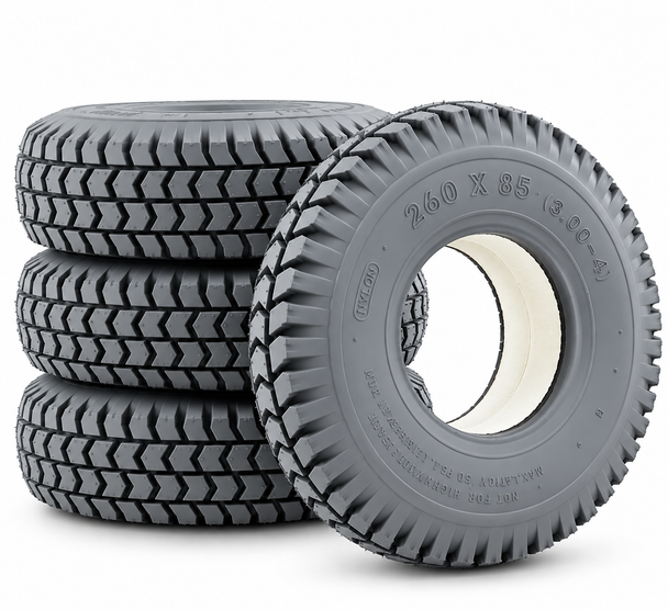 Grey Solid Mobility Scooter Tyre 260x85 3.00-4 300x4 Block Tread Set of 4