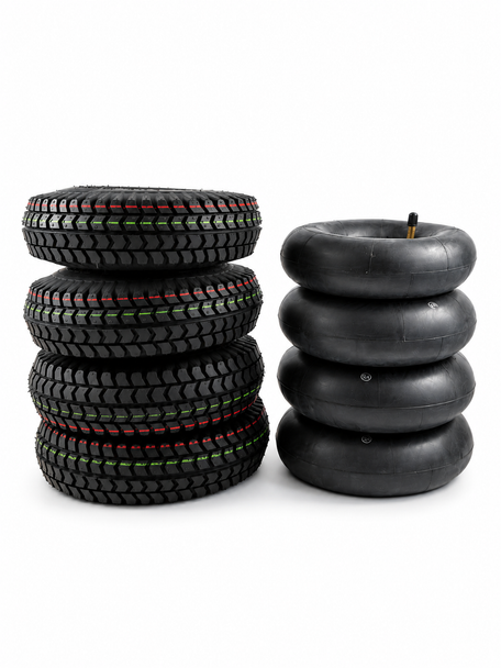 4 x Pneumatic Black Block Tread Mobility Scooter Tyres 3.00-4 (300x4)(260x85) WITH 4 Innertubes