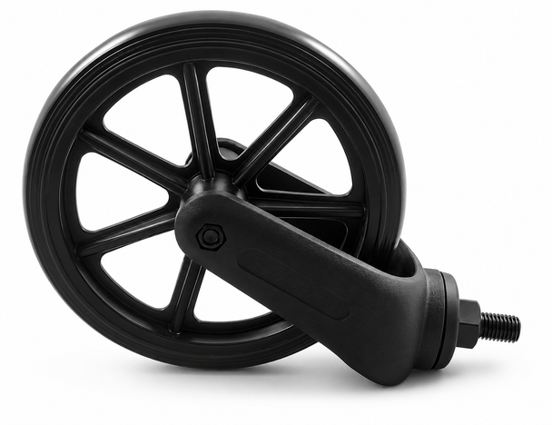  1 Pair of 190x27mm Black Castor Wheels with Fork for standard NHS Style Wheelchairs