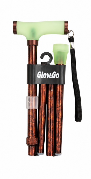 Glow and Go Copper Effect Folding Walking Stick with Soft Touch Gel Handle