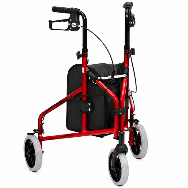 Lightweight Red Folding Aluminium Tri-Walker with Vinyl Bag