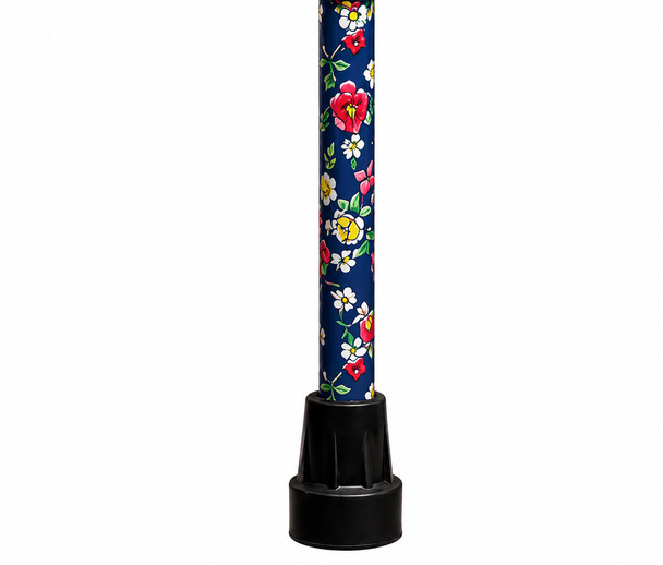 Blue Floral Folding Height Adjustable Walking Stick Cane with Strap