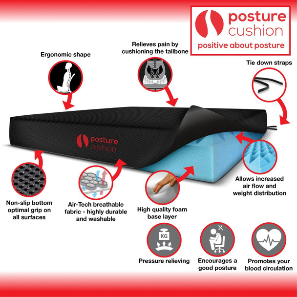 Pyratex Wheelchair Cushion 18"/18"/3" With AirTech Cover & Coccyx Cut Out