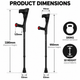 Pair of Black Forearm Crutches Height Adjustable Lightweight with Strap Open Cuff