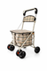 Folding Shopping Trolley/Rollator with Seat & Back Rest in Brown Check