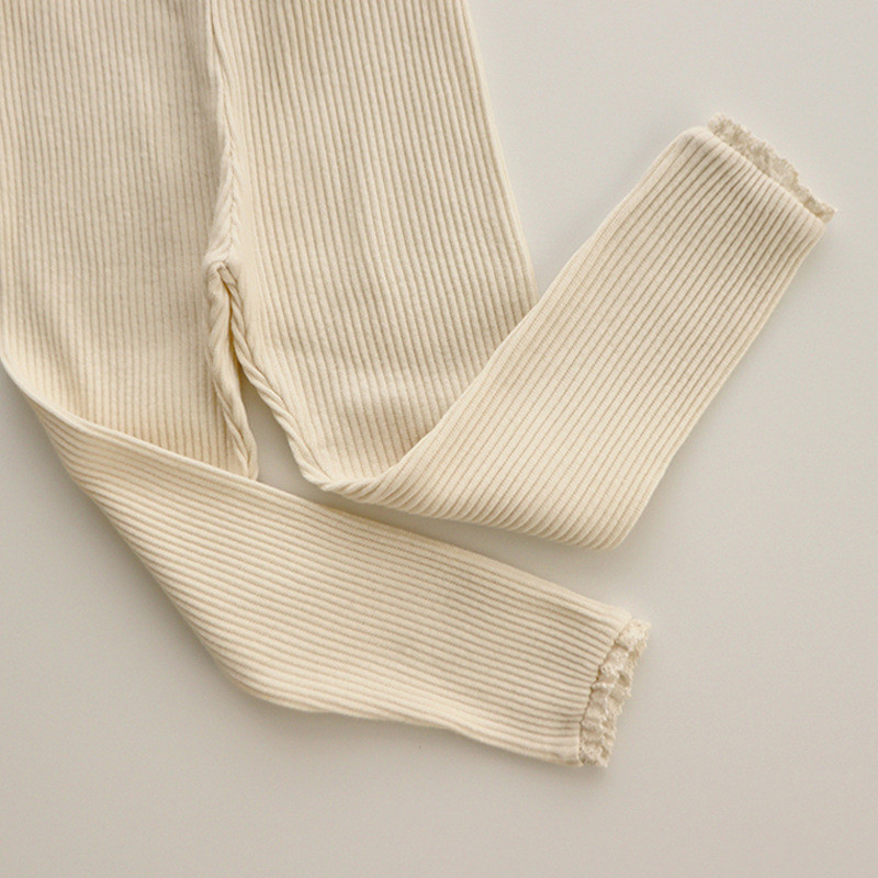 Adriene Cream Ribbed Eyelet Trim Leggings