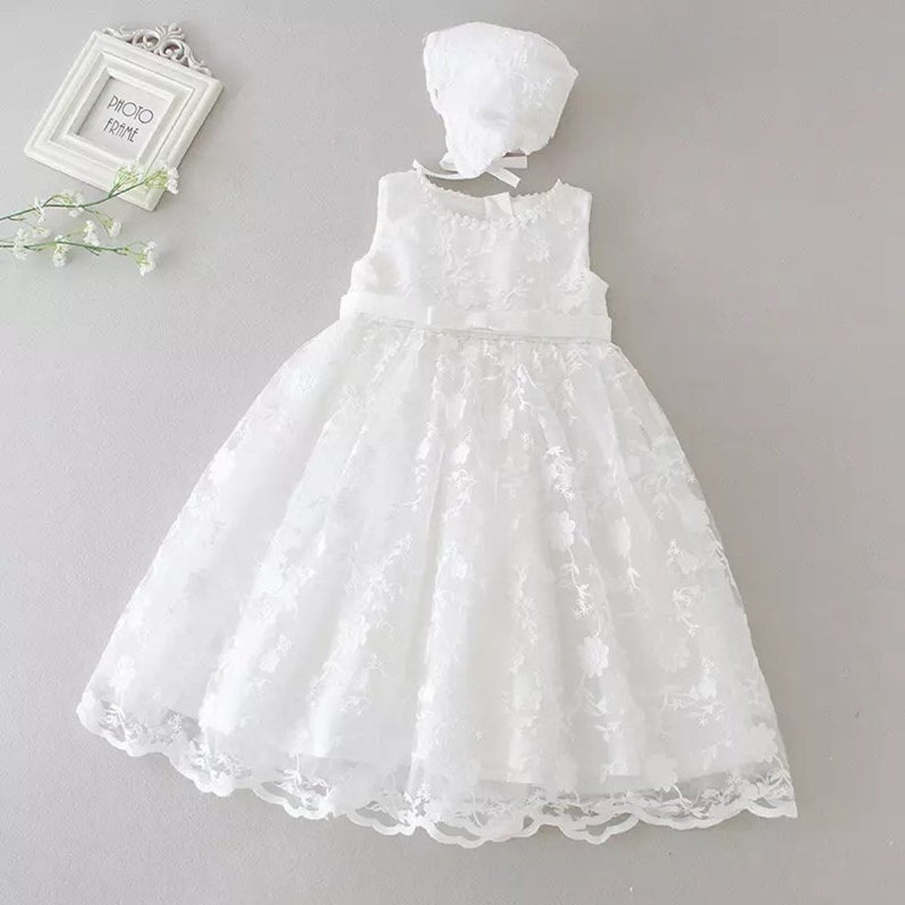 Baby Girls Baptism Dress Christening Gown with Headband Lace Design 6M -  Walmart.com