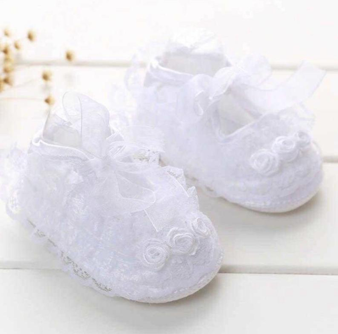 White christening store shoes