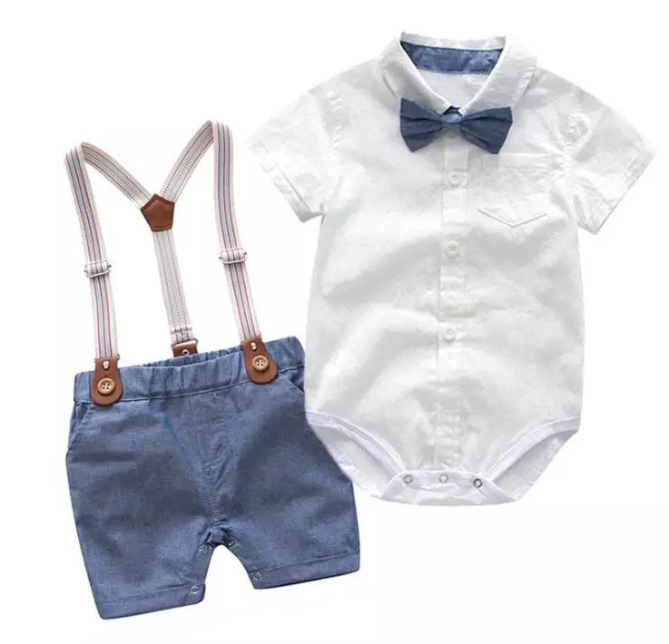 Oliver Chambray Bodysuit & Suspenders Set