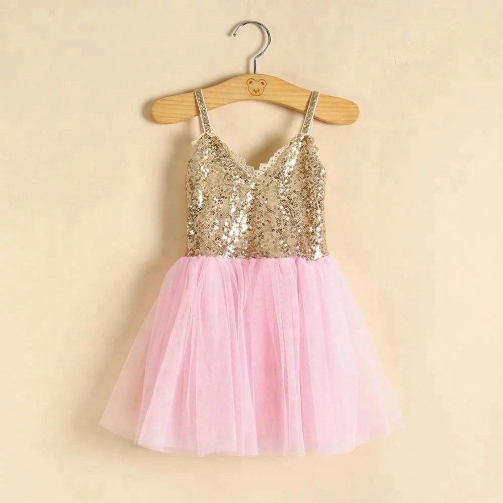 Tabitha Bubblegum Pink & Gold Sequin Dress 3T