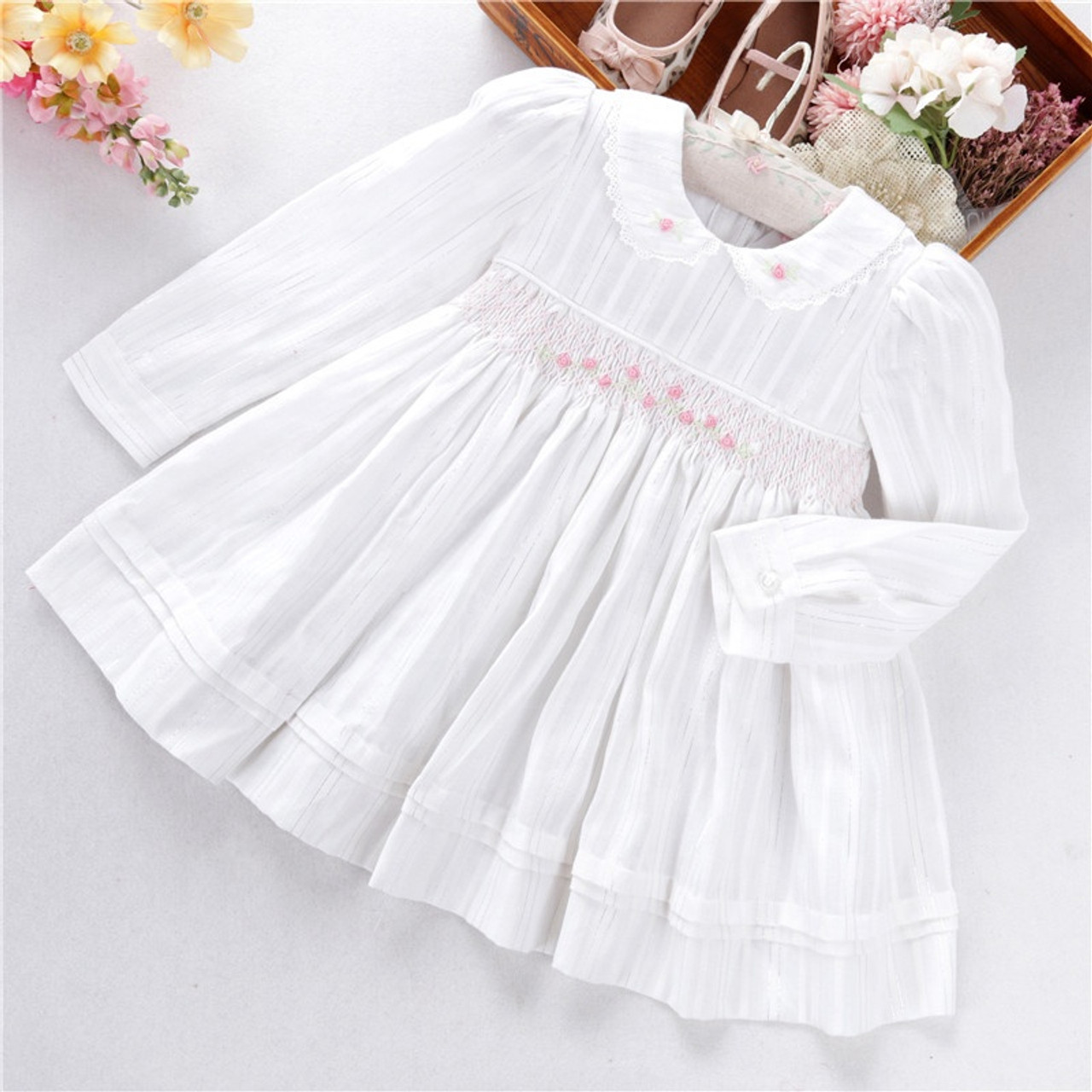 girls white smocked dress