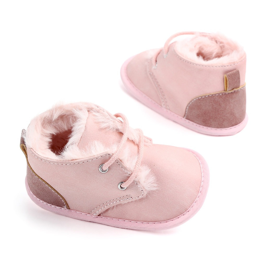 Lennon Pink Baby Boots with Fur Trim