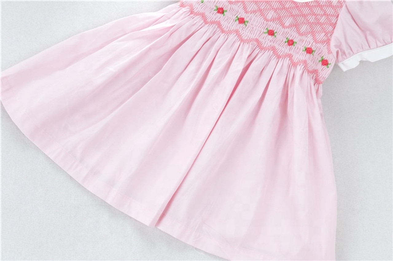 Laura Light Pink Smocked Dress with Embroidery