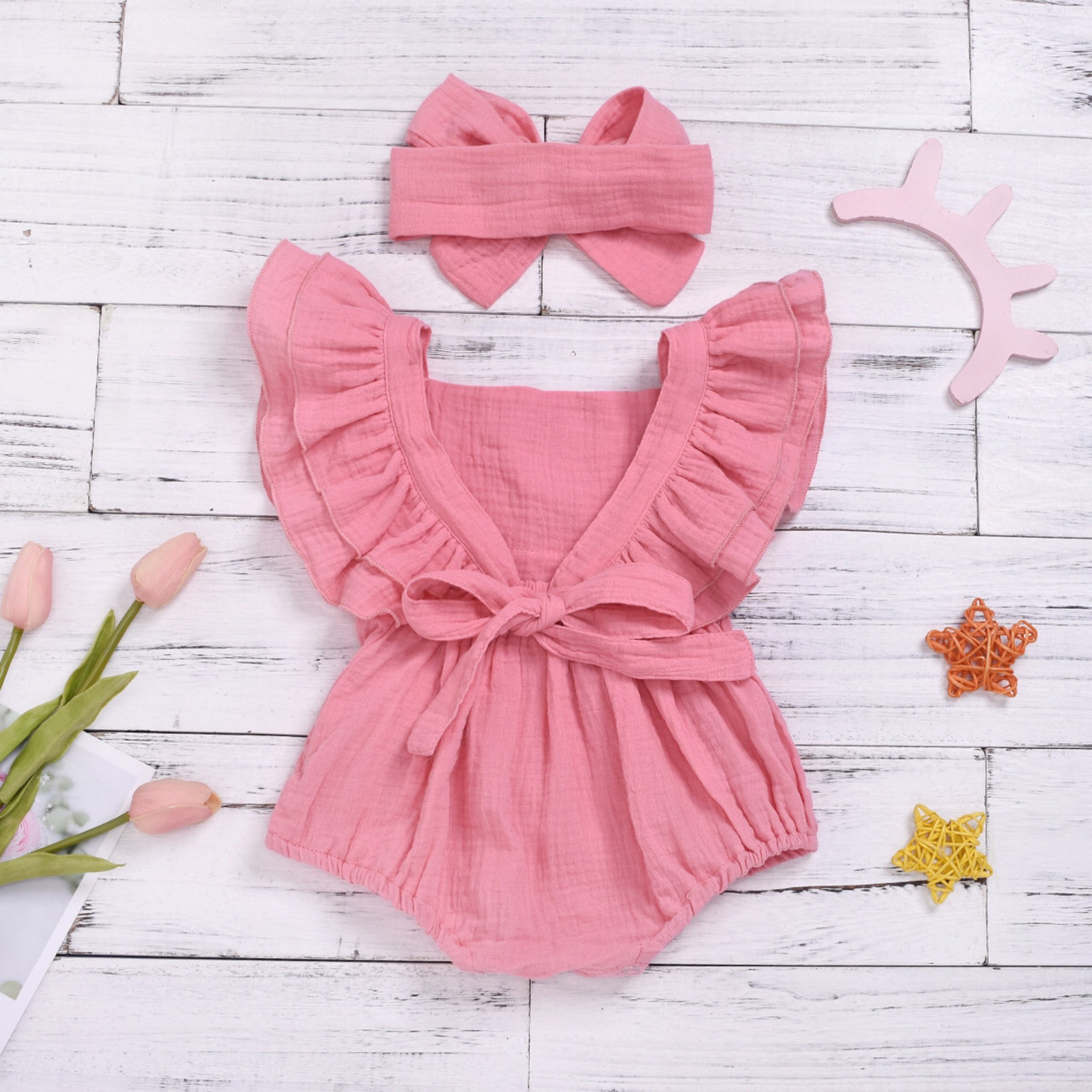 Jeanne Girls Pink Romper with Headband