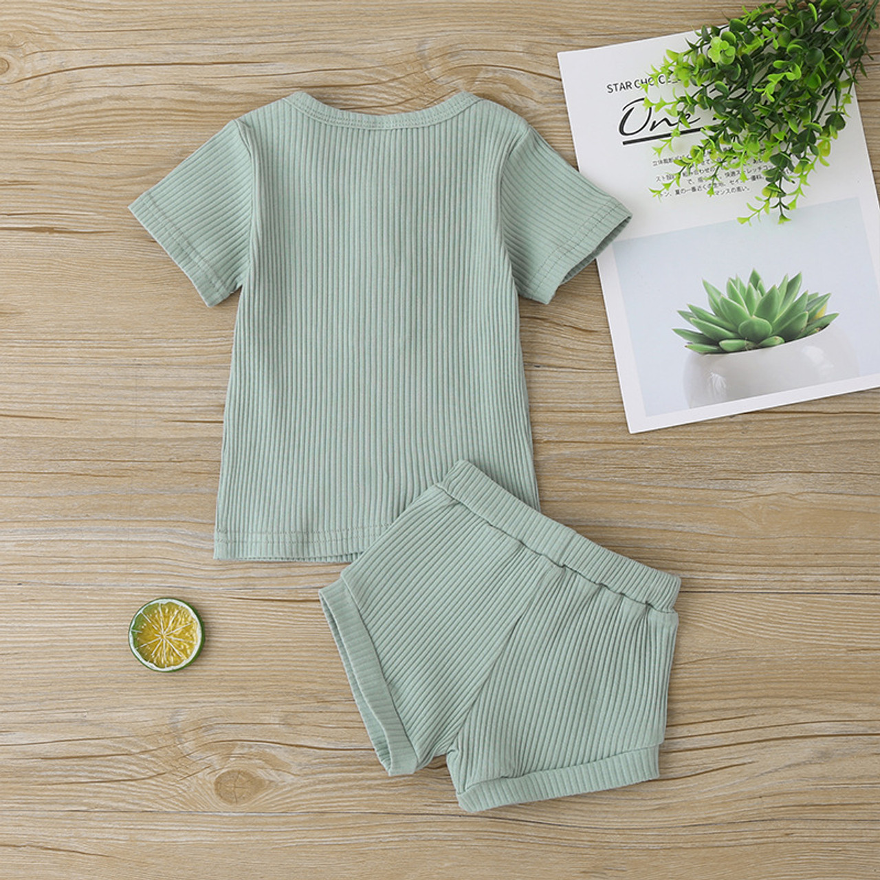 Rowen Seafoam Ribbed Top and Shorts