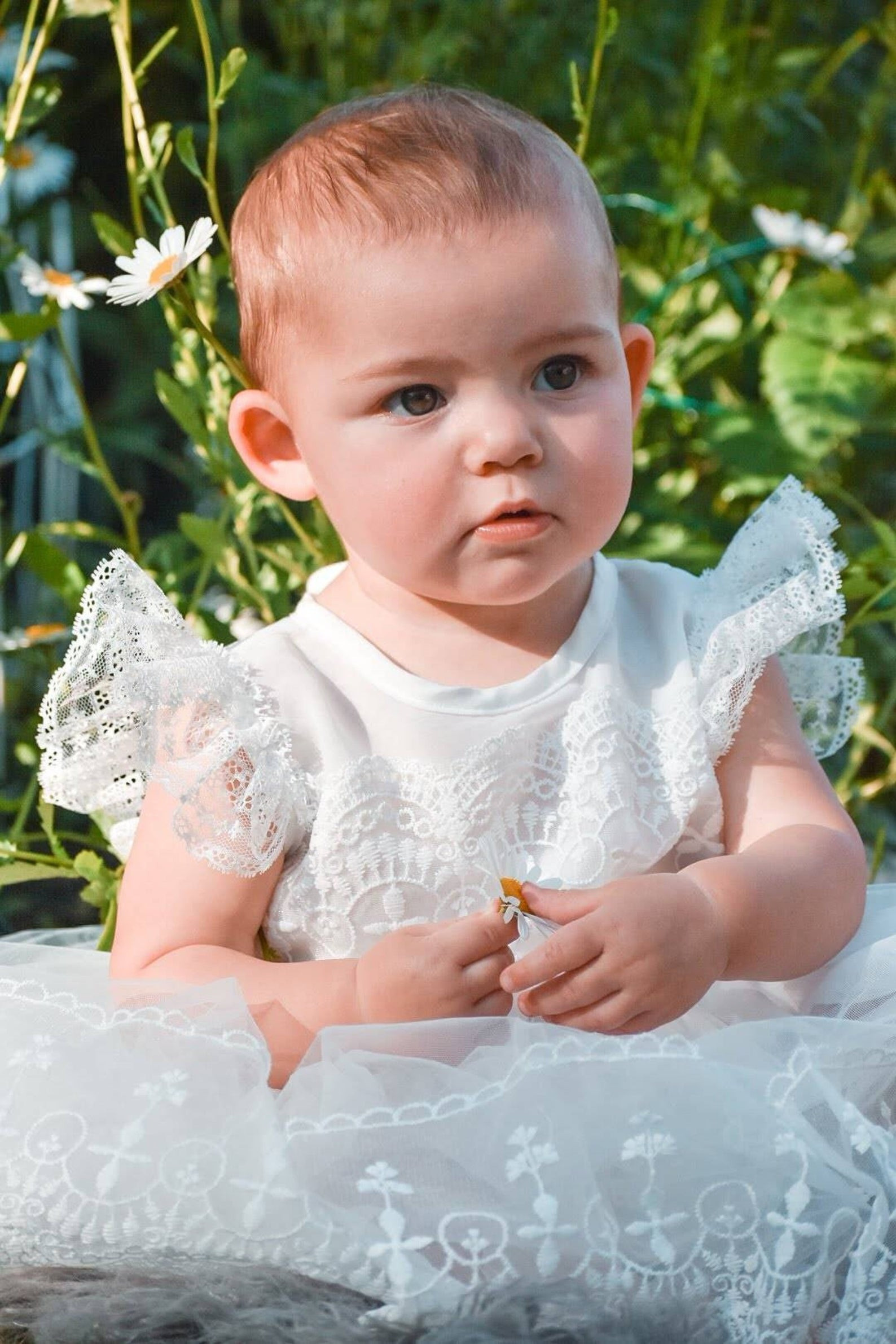 Macy Baby Girls Opaque Lace Christening Dress