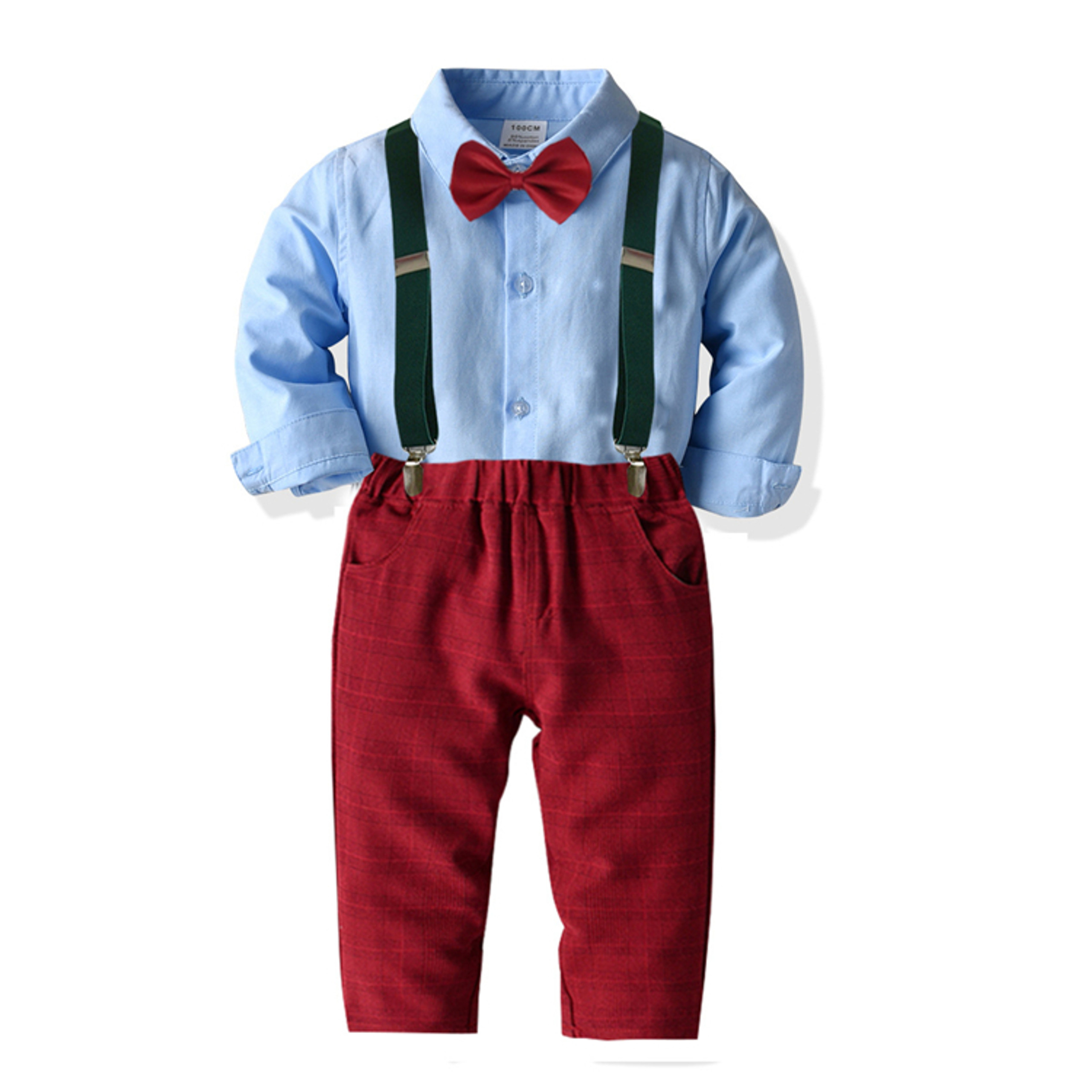 Kris Button-Up Shirt and Red Pants Suspenders Set