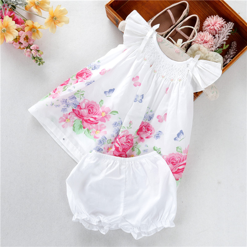 Pink Floral Florence Bishop Bloomer Set With Blue Piping main image 0
