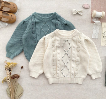 girls cream cable knit sweater