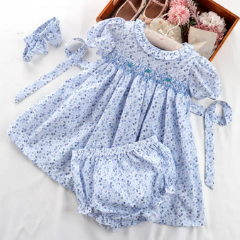 baby toddler girls blue smocked dress