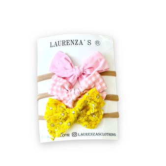 girls pink and yellow spring bow headbands