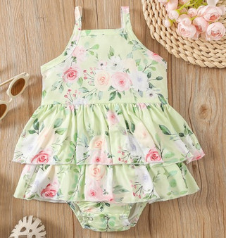 baby girls green floral romper