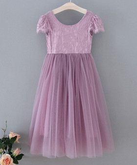 girls short sleeve lilac flower girl dress