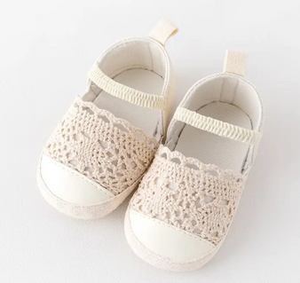 baby girls beige crochet flats